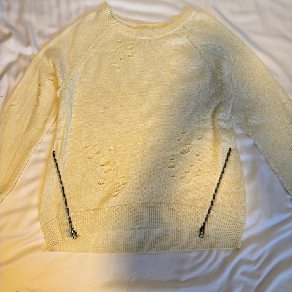 Express Cream Sweater with Distressed Design